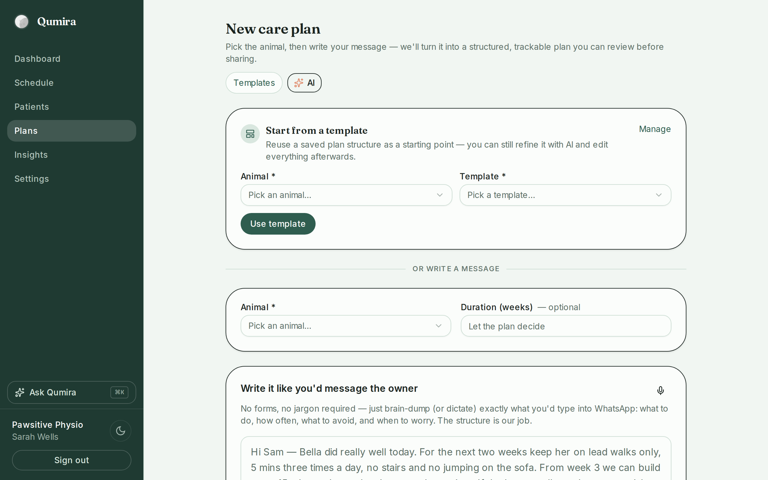 Writing a care plan in plain language in Qumira